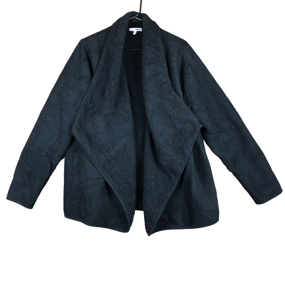 Sonoma Womens Sweater Black Open Front Cardigan Thick Oversized Sherpa Lined XL